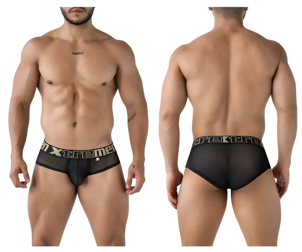 Black xtremen 91236 microfiber briefs with mesh fabric and gold black xtreme waistband logo