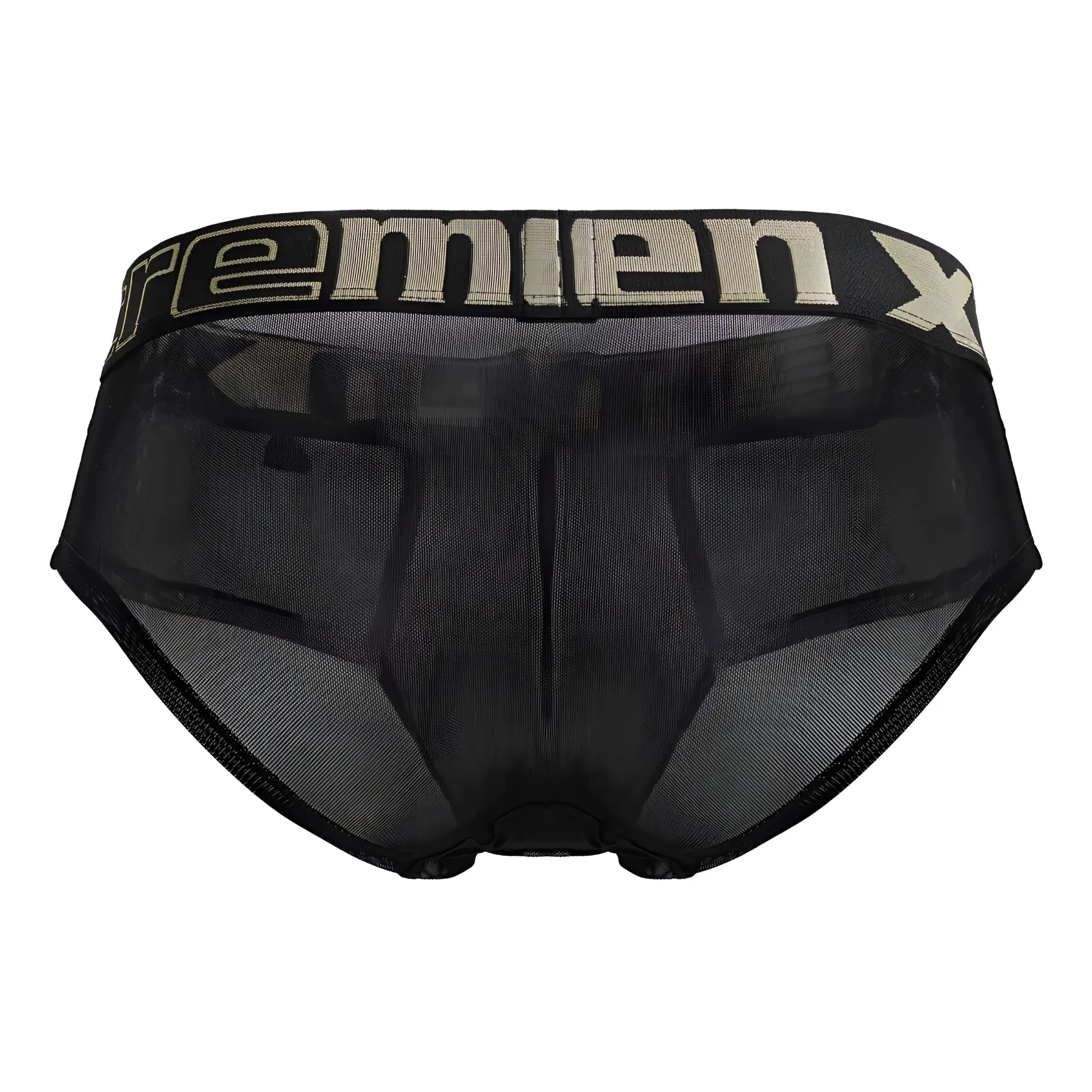 Black mesh xtremen 91236 microfiber briefs for men with a contrasting beige remien x logo waistband