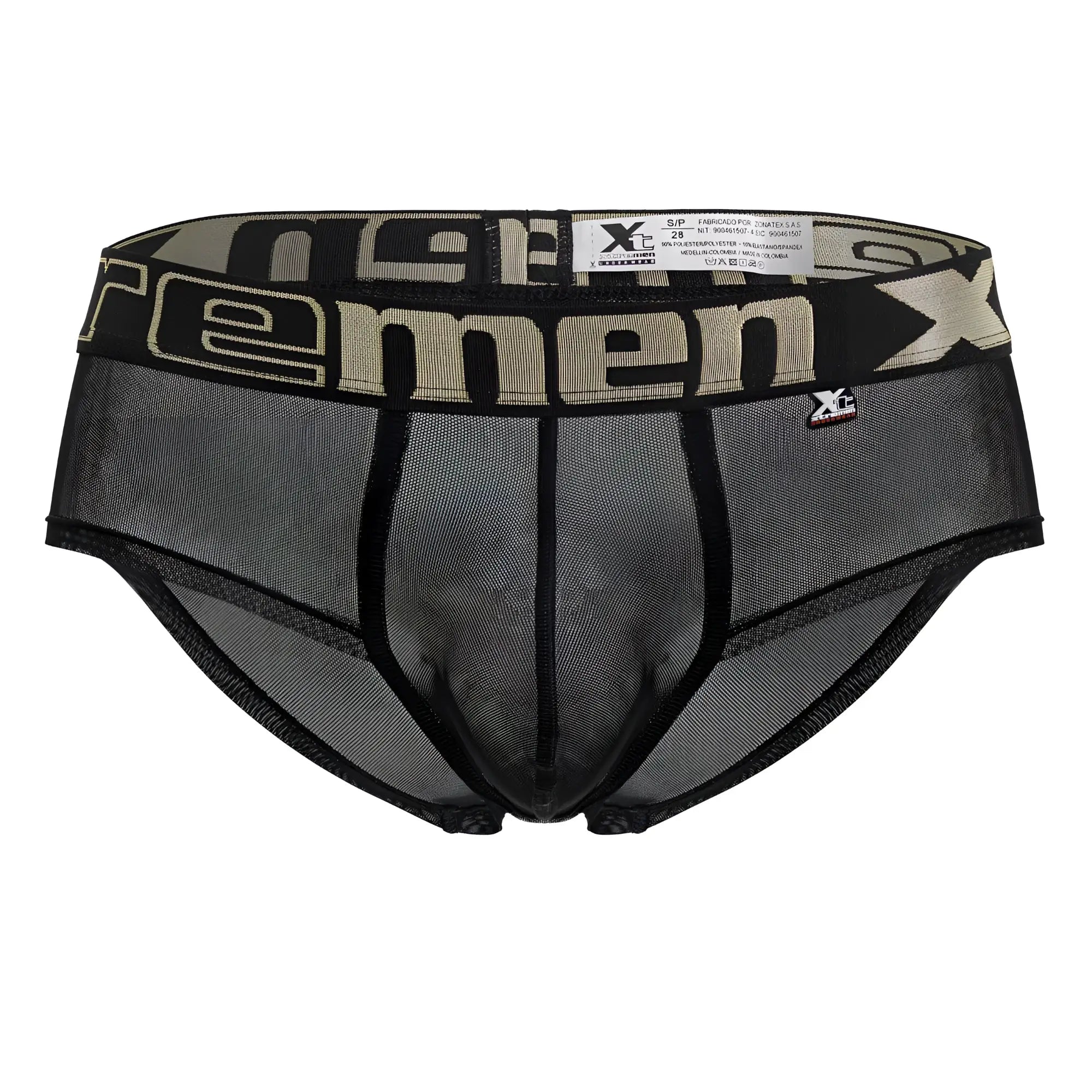 Black xtremen 91236 microfiber briefs with mesh fabric and wide beige xc branded waistband for men