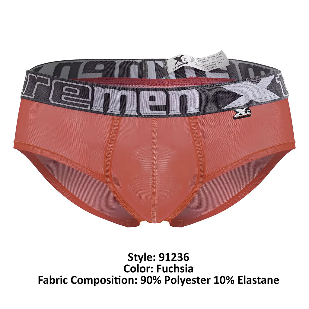 Fuchsia xtremen 91236 microfiber men’s briefs with gray xtreme logo waistband for comfortable daily wear