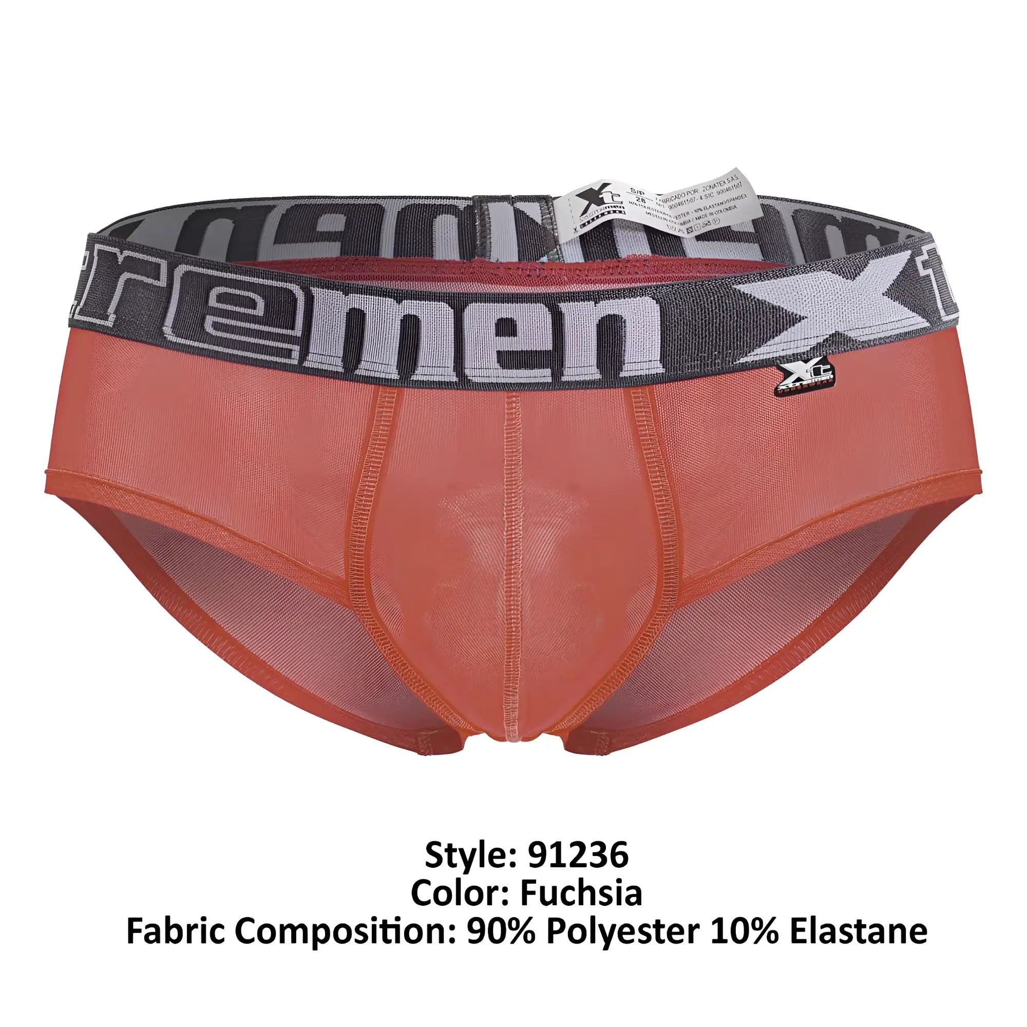 Fuchsia xtremen 91236 microfiber men’s briefs with gray xtreme logo waistband for comfortable daily wear