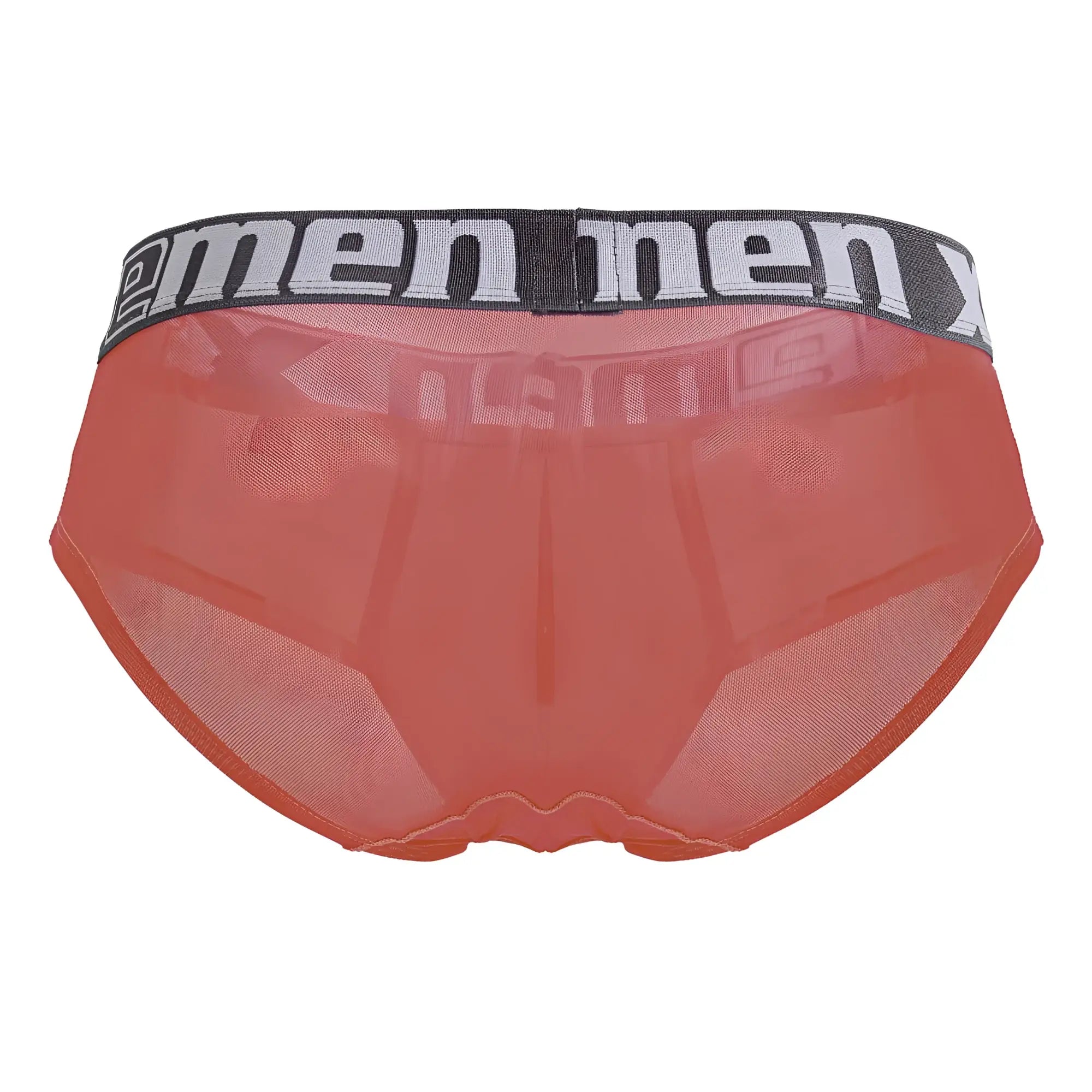 Xtremen 91236 microfiber briefs in orange sheer mesh with black waistband and white men logo for men