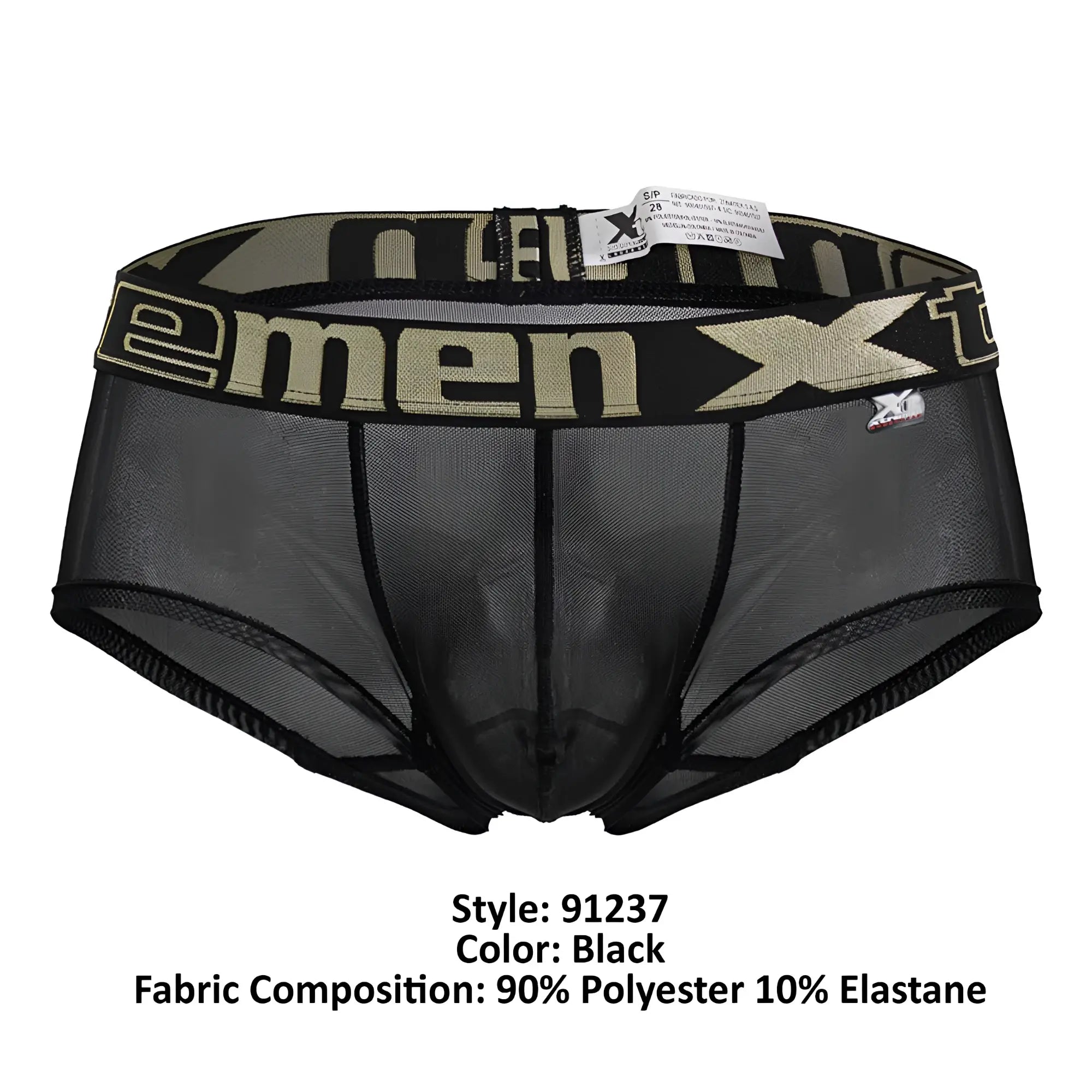 Black mesh Xtremen 91237 microfiber trunks with bold olive green and black elastic waistband featuring Xmen logo