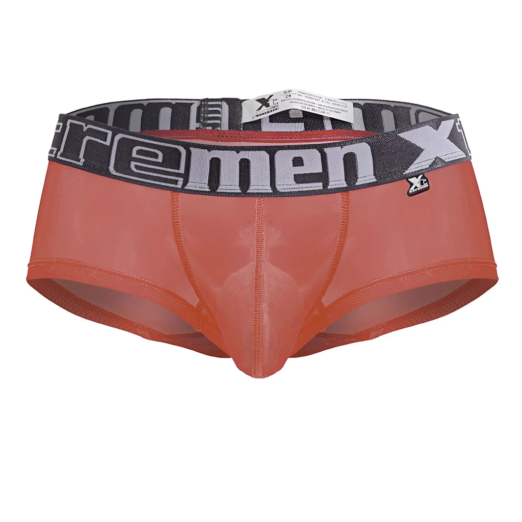 Xtremen 91237 microfiber fuchsia trunks with orange translucent fabric and black gray elastic waistband logo