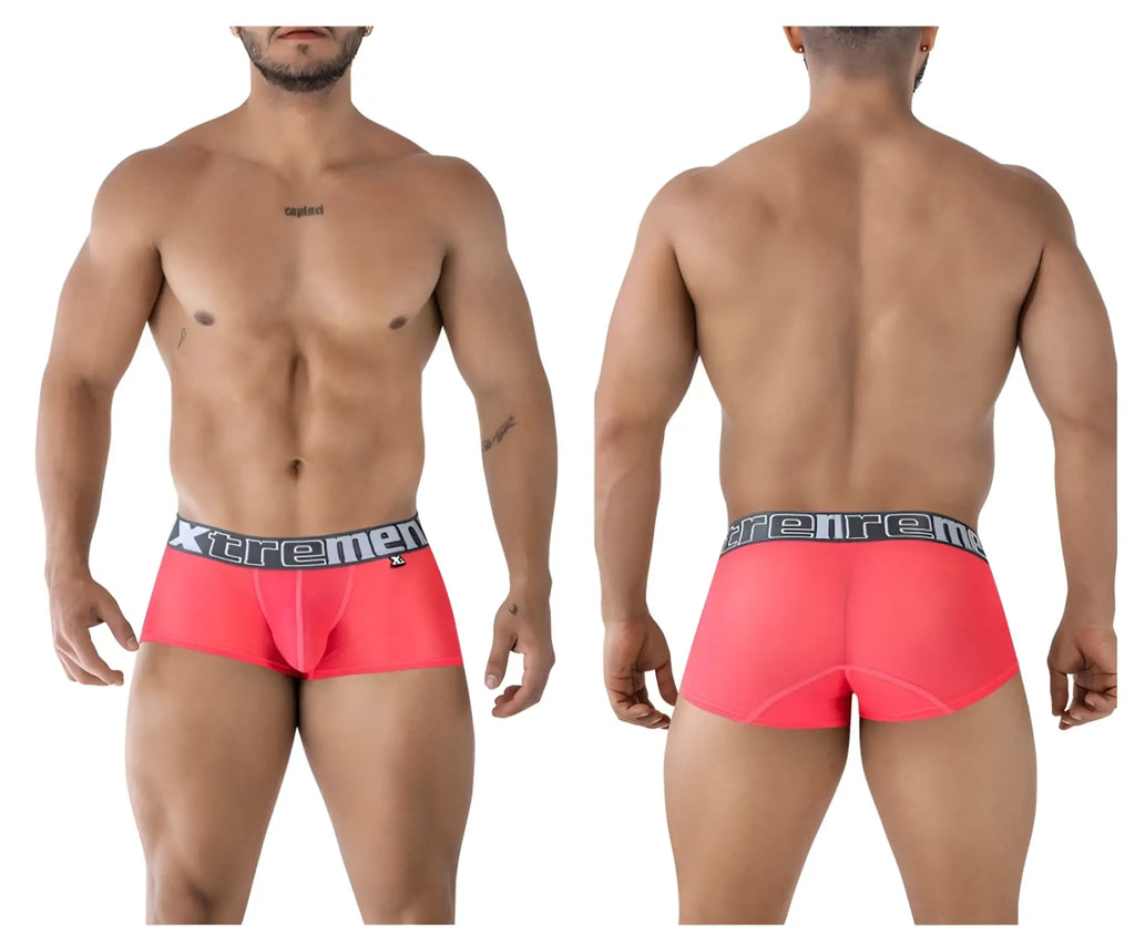 Vibrant coral-colored microfiber men’s briefs with black xtremen waistband in fuchsia color 91237 trunks
