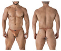 Tan-colored xtremen 91238 microfiber thong with sleek minimalist design and subtle front waistband branding