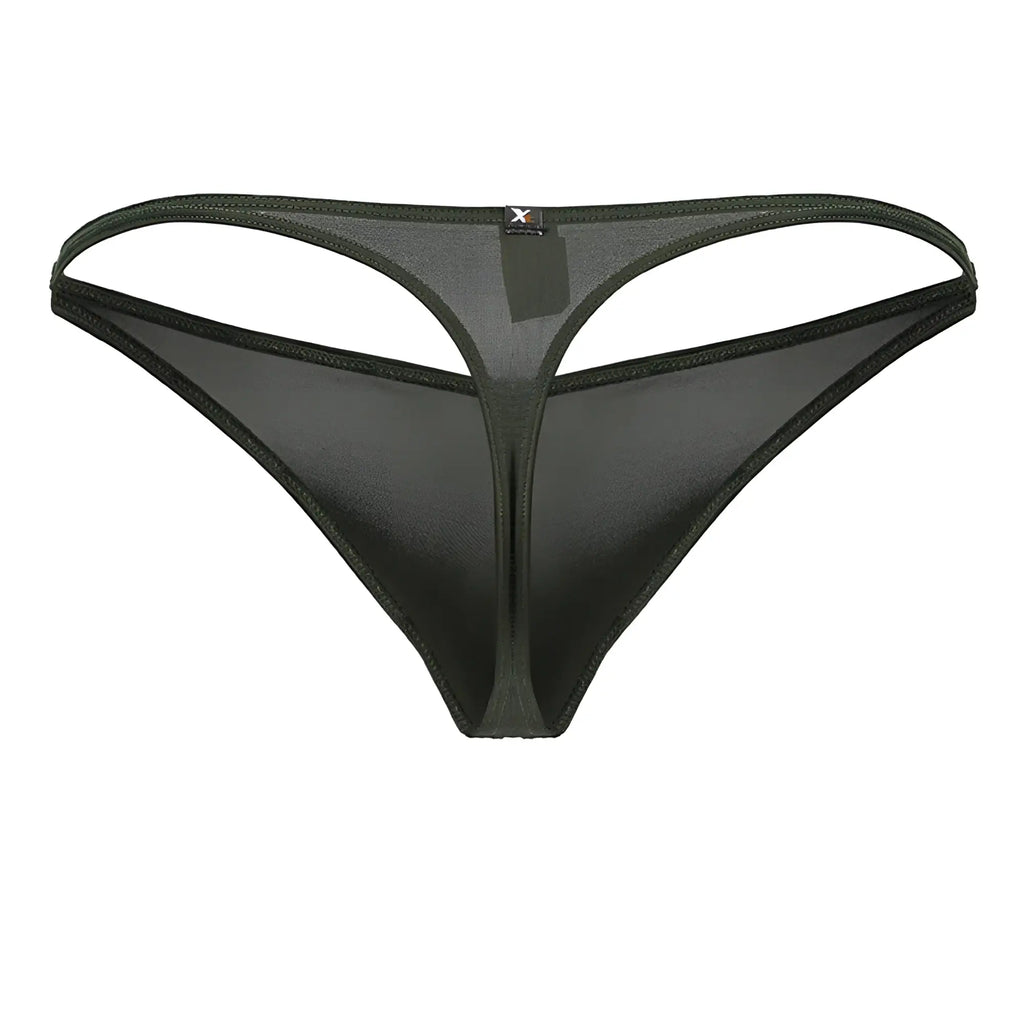 Black sheer microfiber thong xtremen 91238 with thin supportive waistband and reinforced stitching in green