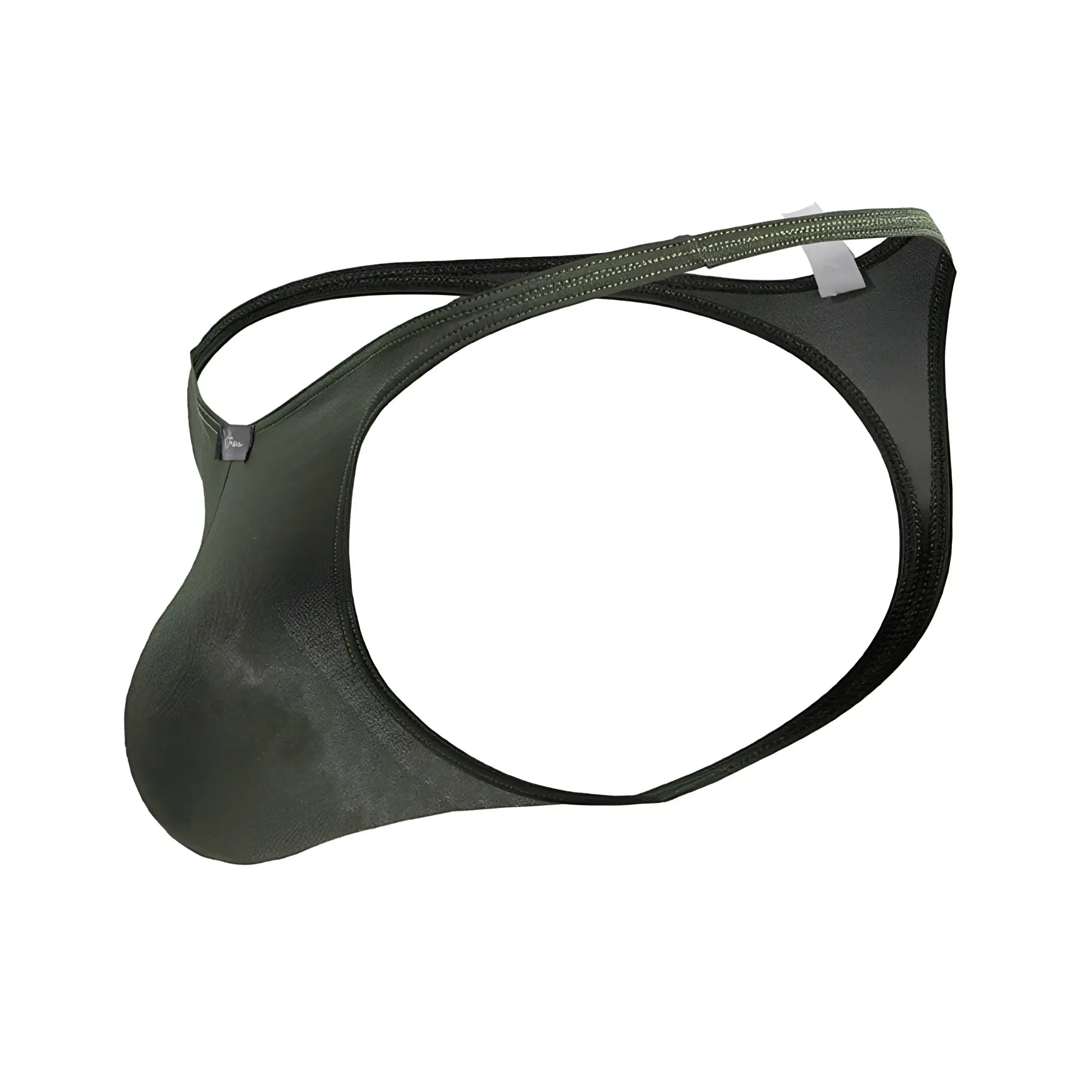 Olive green xtremen 91238 microfiber men’s thong made of smooth stretchy fabric with sleek design and black trim