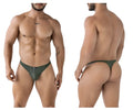 Olive green xtremen 91238 microfiber men’s thong with small metallic logo on the front