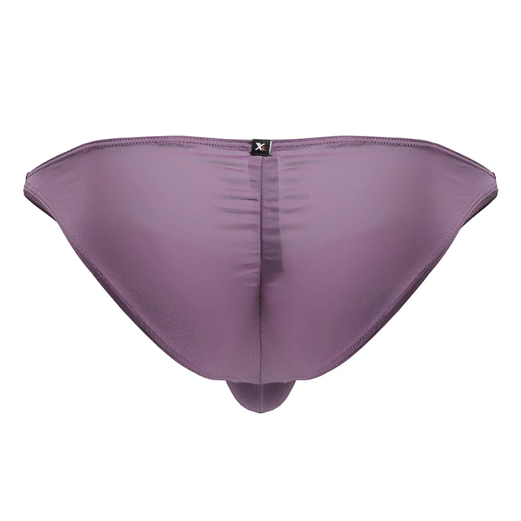 Purple satin microfiber briefs with central seam and black logo waistband in blackberry color xtremen 91239 bikini
