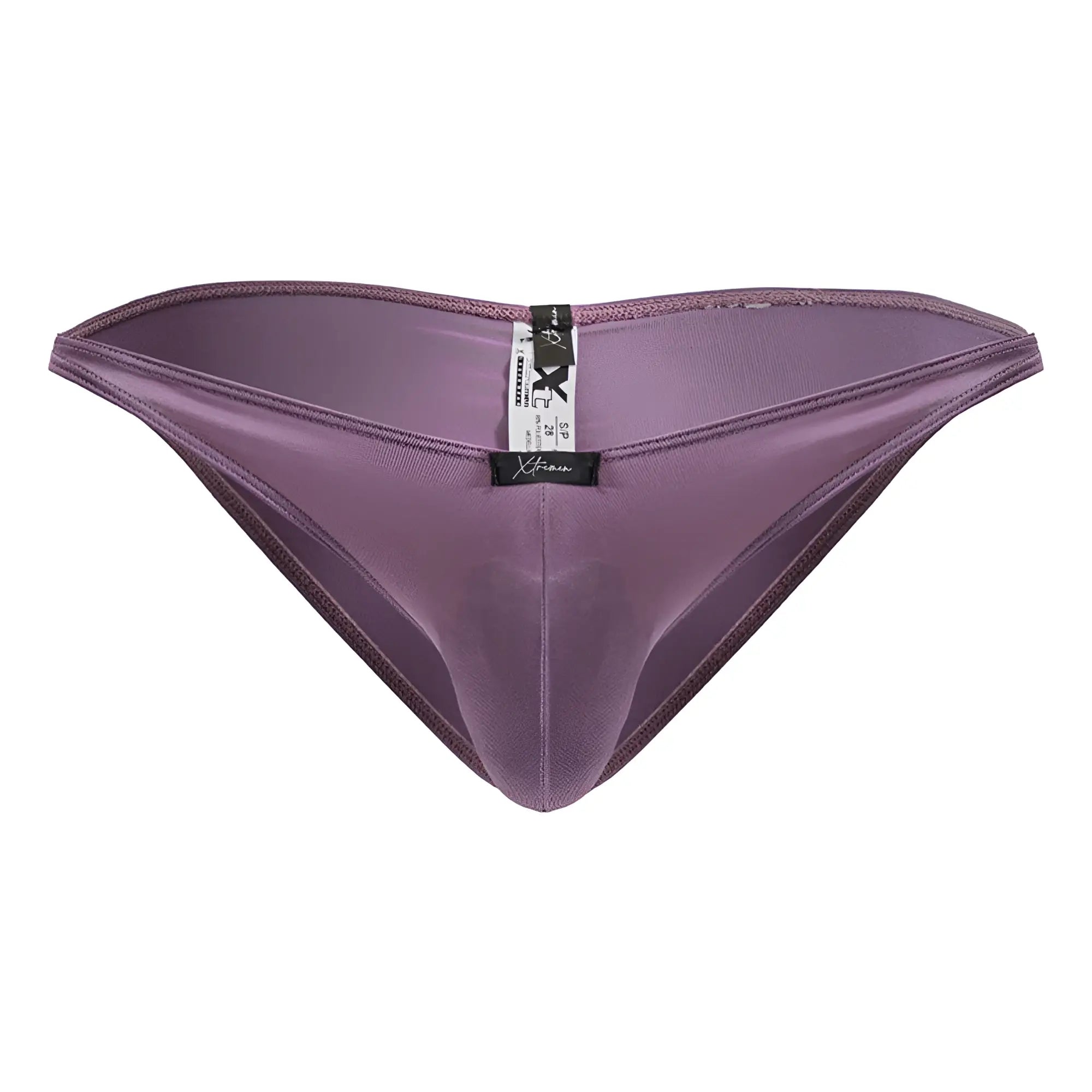 Purple satin thong with sleek smooth texture and subtle sheen in blackberry microfiber bikini by xtremen 91239