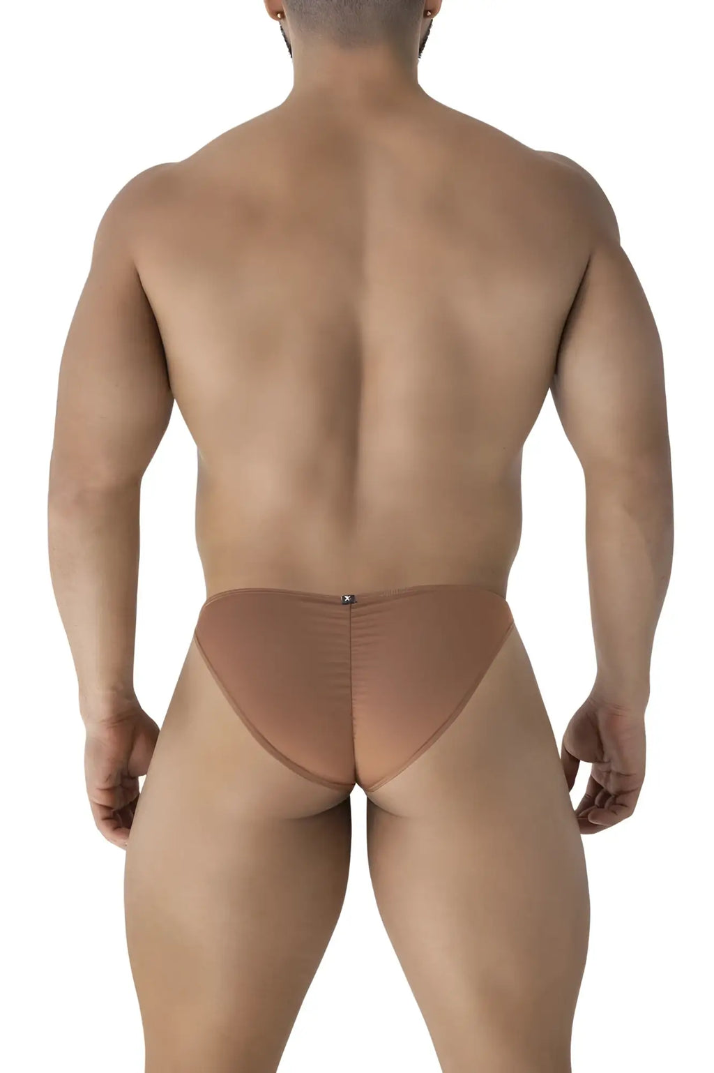 Tan xtremen 91239 microfiber bikini briefs showing back side with subtle seam detail and form-fitting design