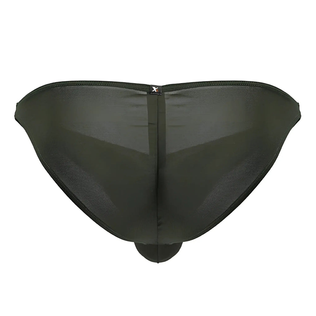 Black sheer mesh briefs with central seam and small x logo in green microfiber xtremen 91239 bikini style