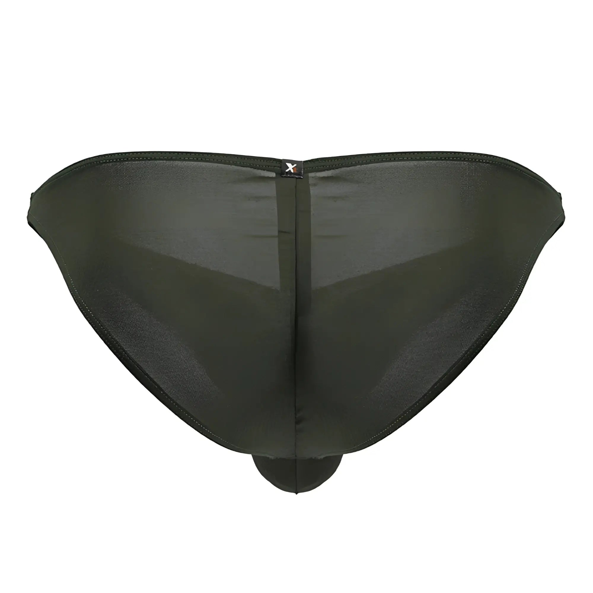 Black sheer mesh briefs with central seam and small x logo in green microfiber xtremen 91239 bikini style
