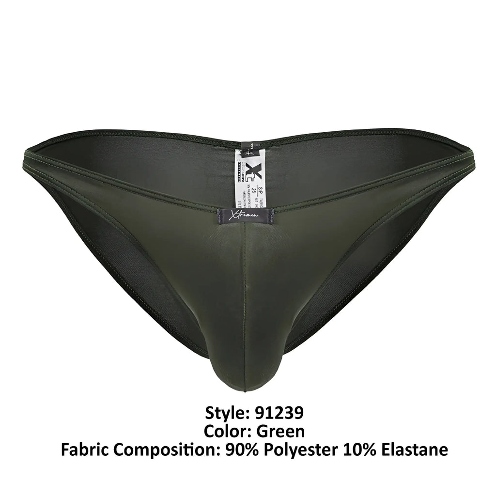 Dark green form-fitting mens briefs xtremen 91239 made of 90 polyester 10 elastane microfiber bikini style