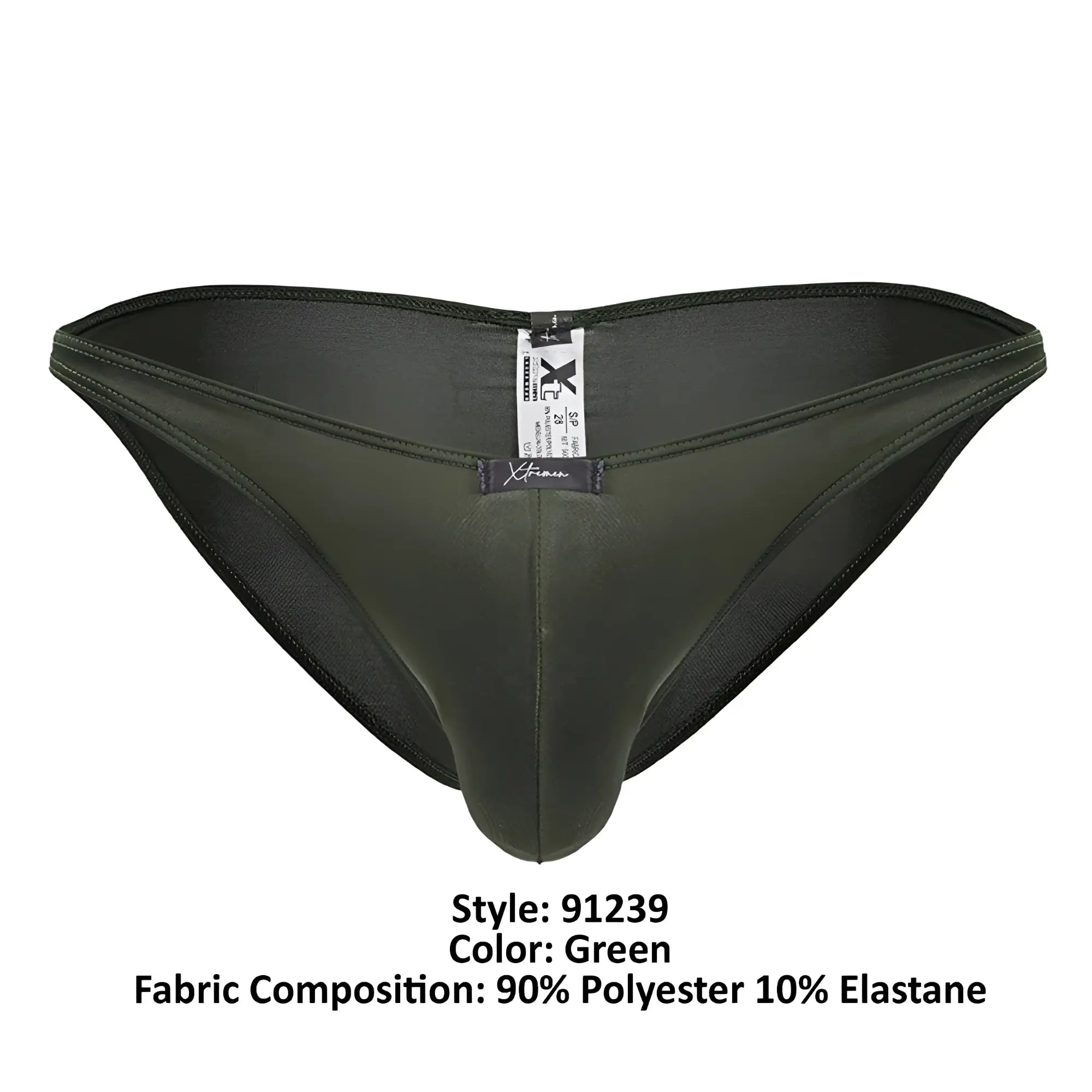 Dark green form-fitting mens briefs xtremen 91239 made of 90 polyester 10 elastane microfiber bikini style