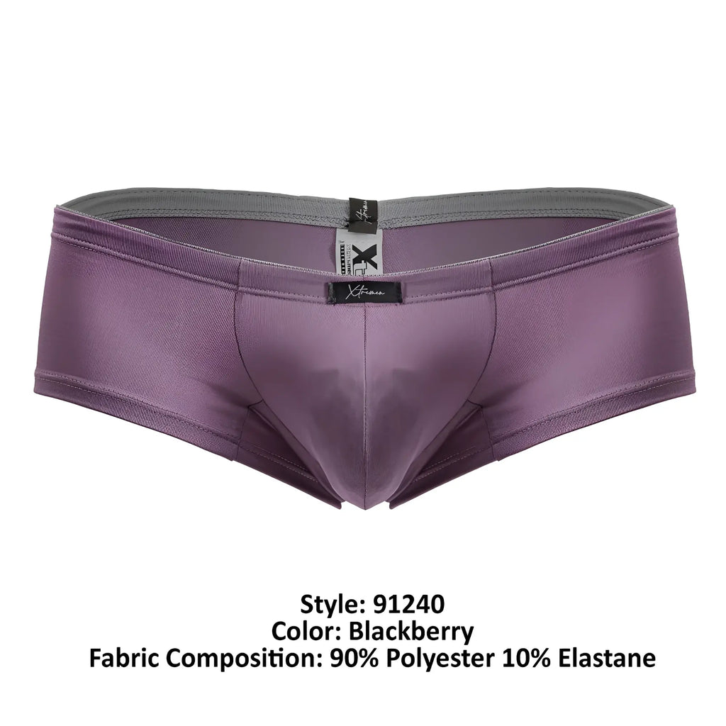 Purple xtremen 91240 microfiber trunks with gray waistband black brand tag made of 90 polyester 10 elastane