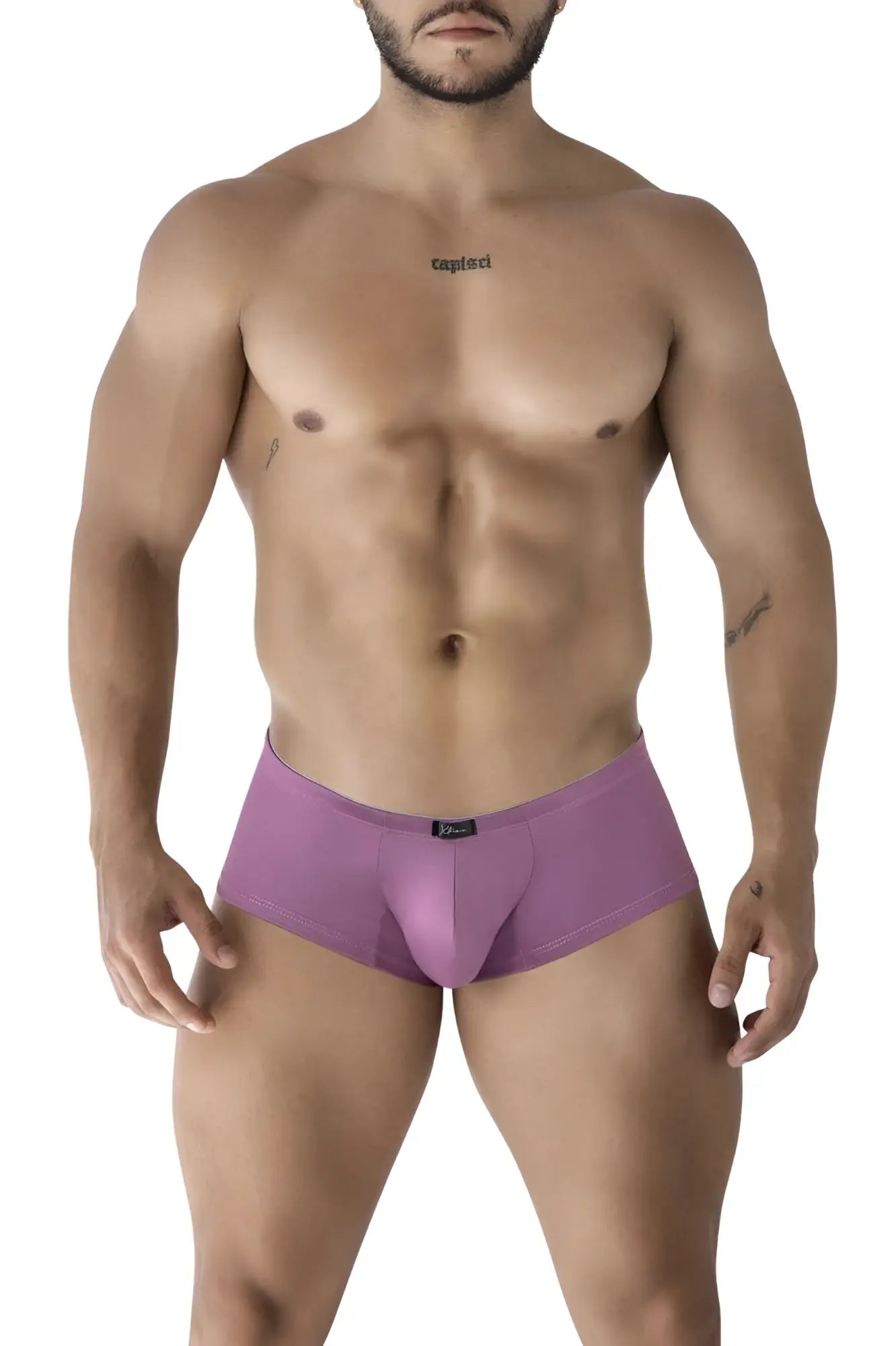 Purple xtremen 91240 microfiber trunks with smooth, form-fitting design and small brand tag at the waistband