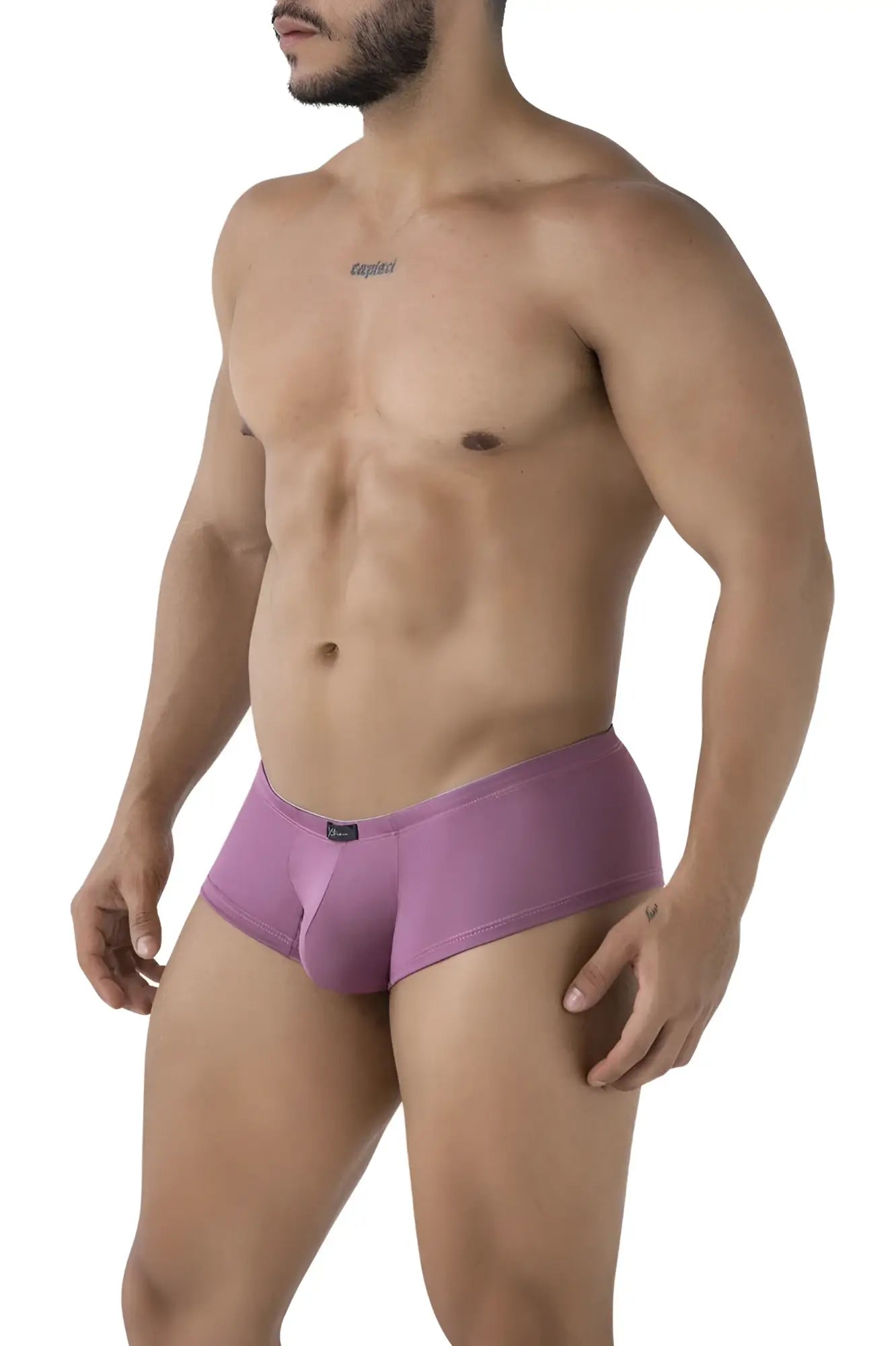 Purple xtremen 91240 microfiber trunks with smooth form fitting fabric and a small brand tag on the waistband