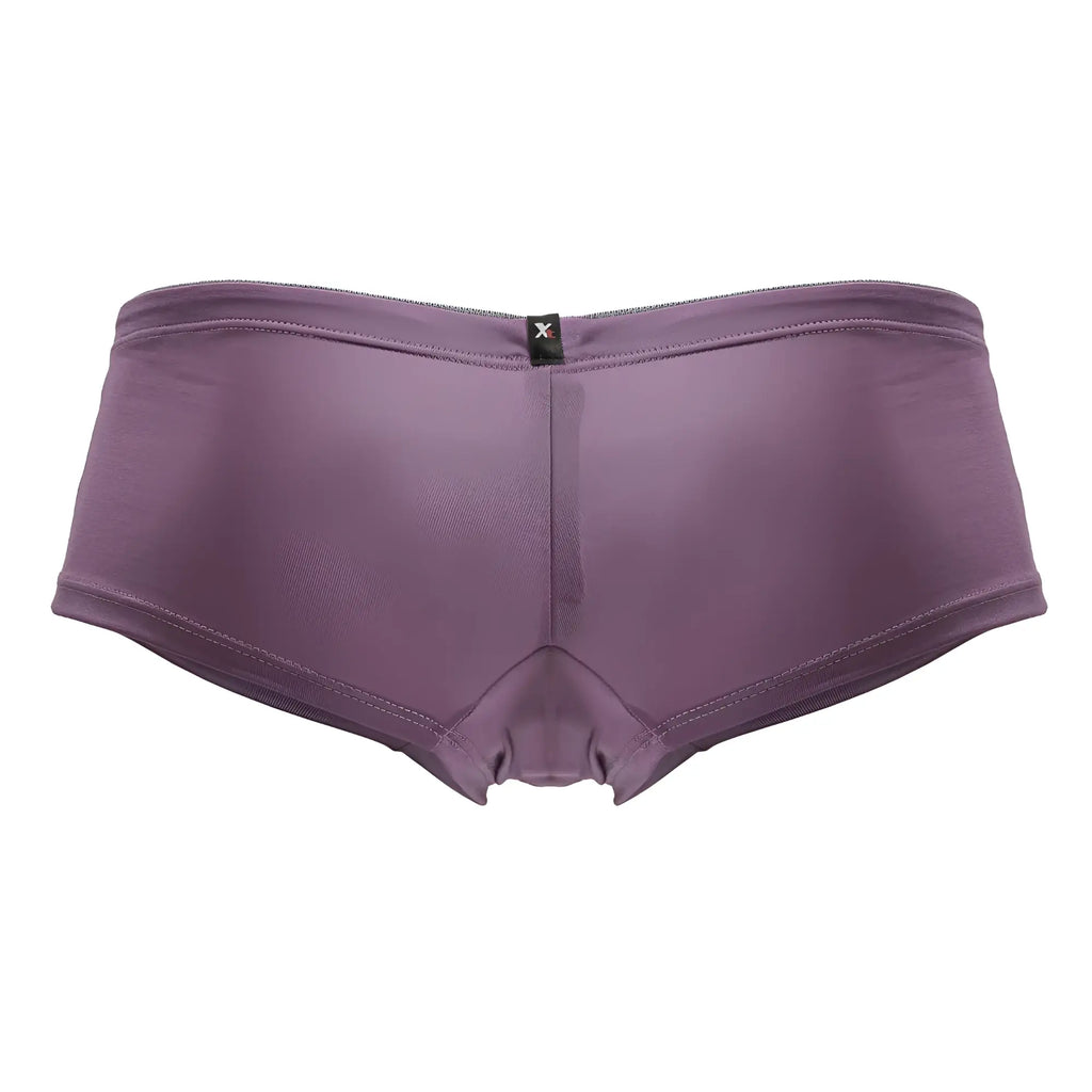 Purple seamless microfiber briefs with subtle texture and black brand tag at waistband for comfortable wear