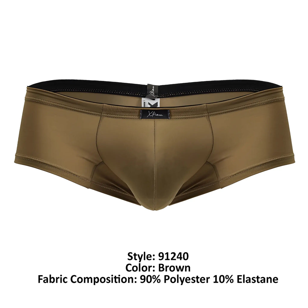 Brown xtremen 91240 microfiber men’s briefs with black elastic waistband and subtle stitching details