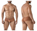 Tan microfiber Xtremen 91240 form-fitting seamless men’s briefs with a small brand tag at the waistband
