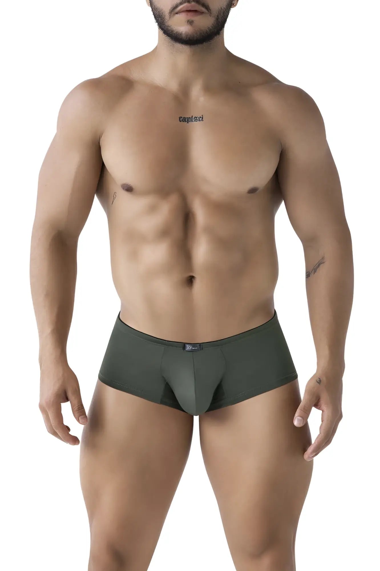 Dark olive green xtremen 91240 microfiber trunks for men with a sleek form-fitting design and subtle waistband logo