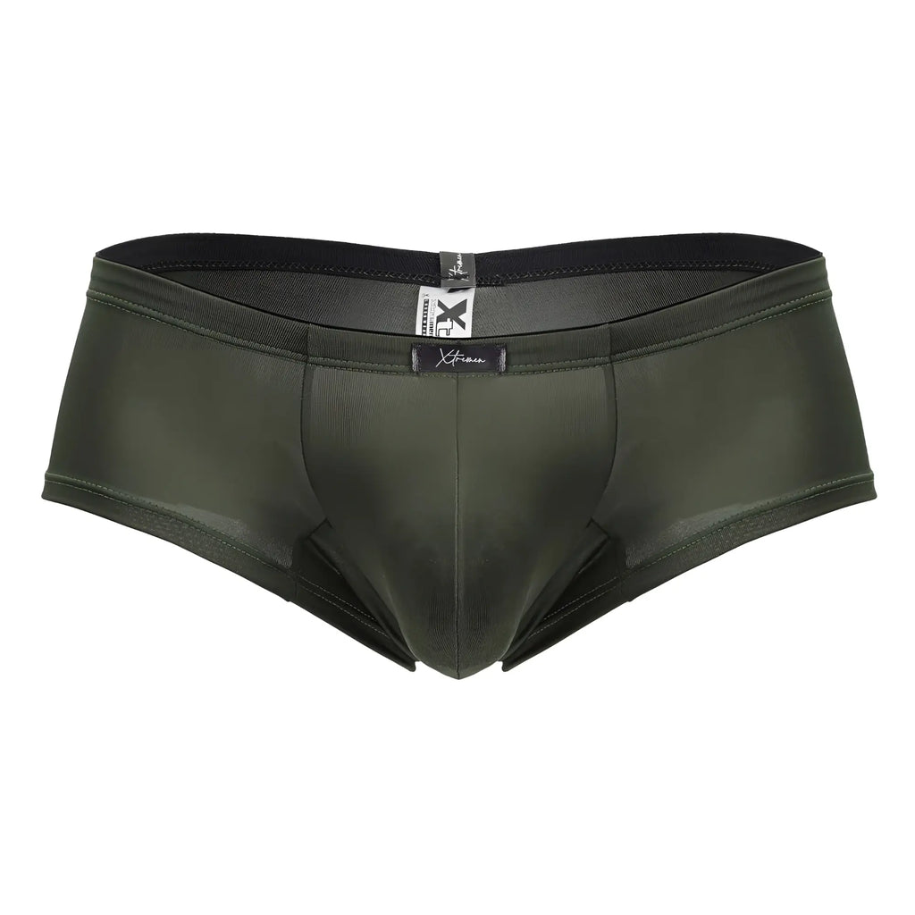 Xtremen 91240 microfiber trunks in dark olive green with a smooth shiny fabric and black elastic waistband