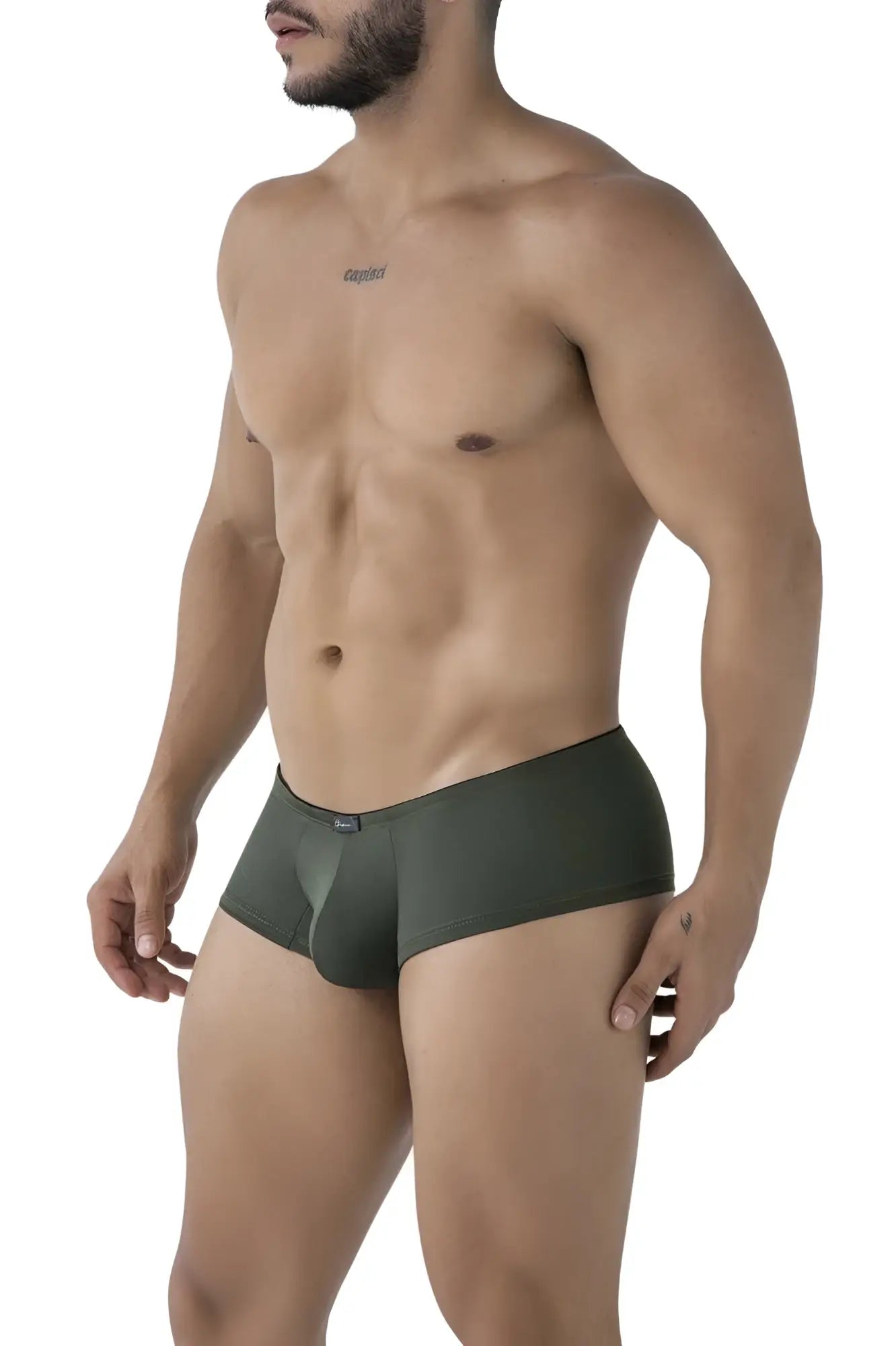 Olive green xtremen 91240 microfiber trunks with sleek form-fitting design and subtle brand tag on waistband