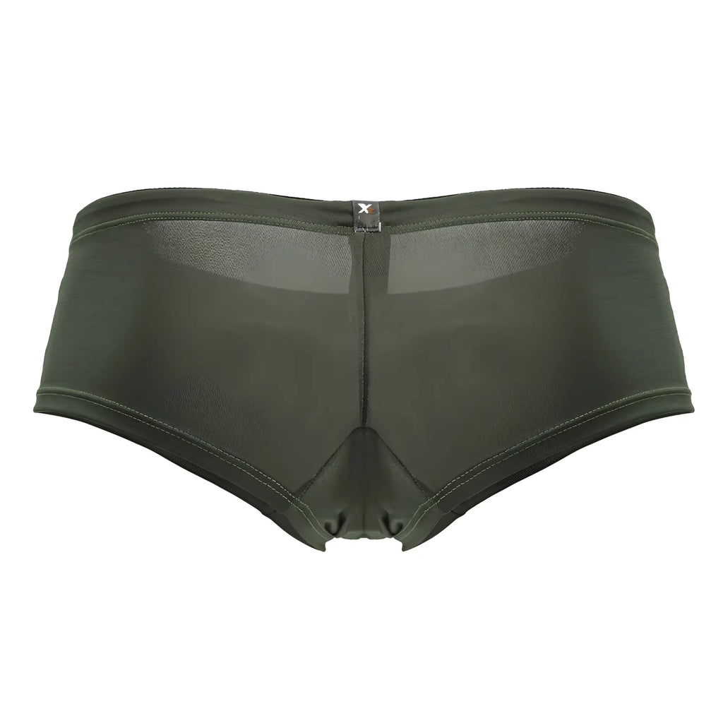 Xtremen 91240 microfiber trunks in green with olive mesh briefs and solid fabric front and back with black waistband tag
