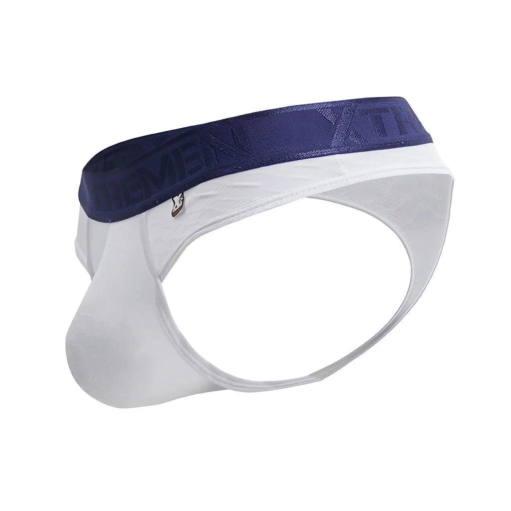 White men’s microfiber briefs with navy blue yiti elastic waistband xtremen 91241 microfiber thongs color white