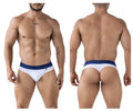 White and navy blue xtremen 91241 microfiber briefs with snug fit and urem brand name on waistband