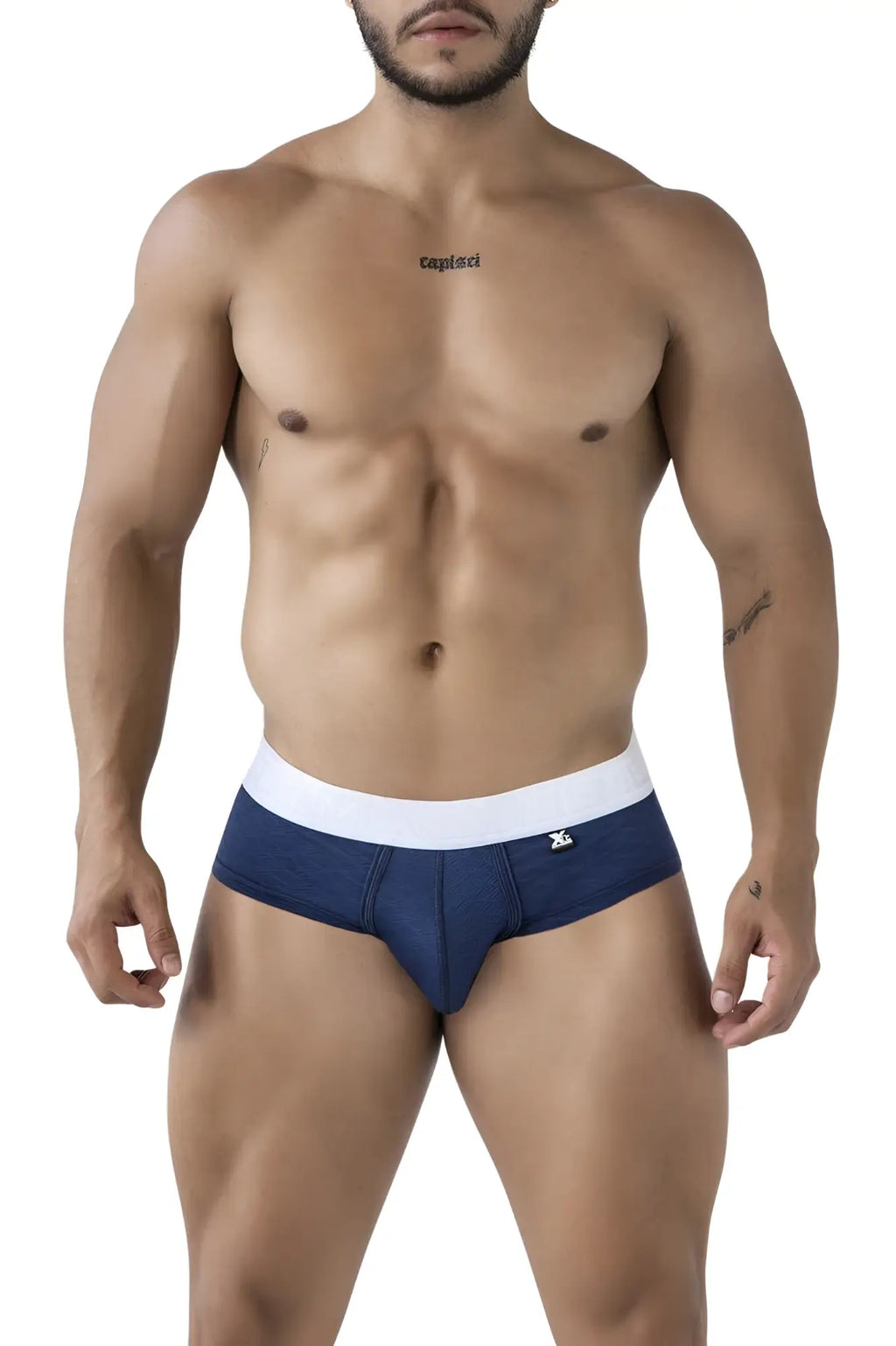 Xtremen 91242 microfiber navy blue briefs with white waistband and small logo on front for comfortable wear
