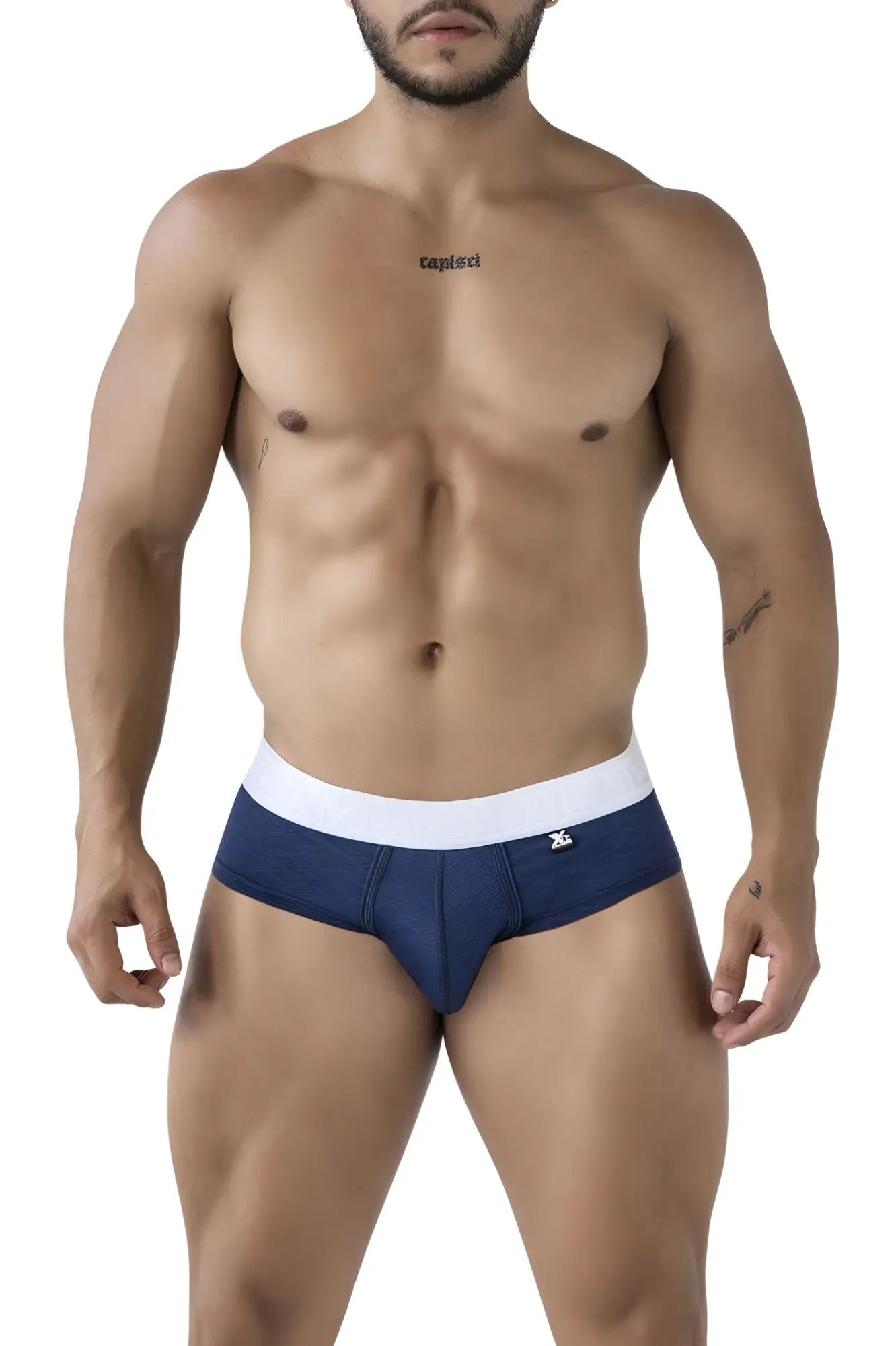 Xtremen 91242 microfiber navy blue briefs with white waistband and small logo on front for comfortable wear