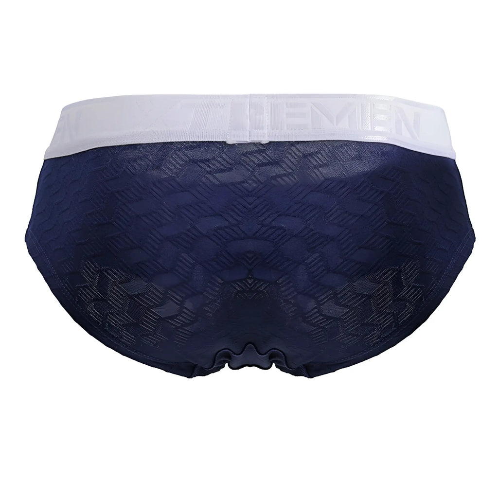 Dark blue textured Xtremen 91242 microfiber men’s briefs with white elastic waistband featuring x-treme men logo
