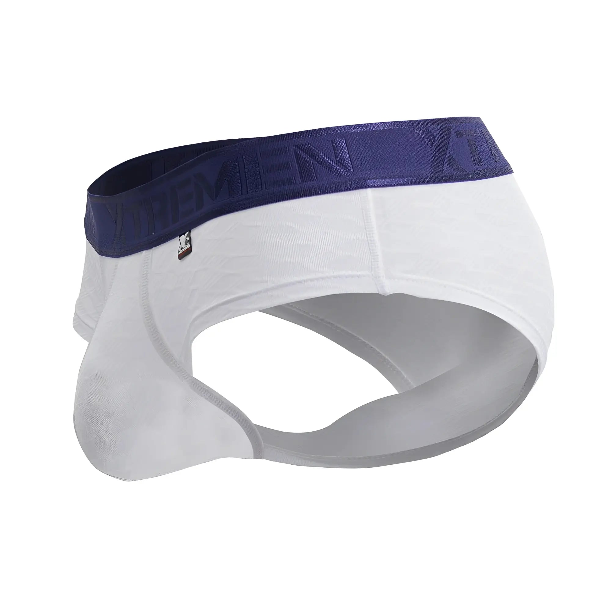 White xtremen 91242 microfiber briefs with navy blue yxmen embossed elastic waistband for men