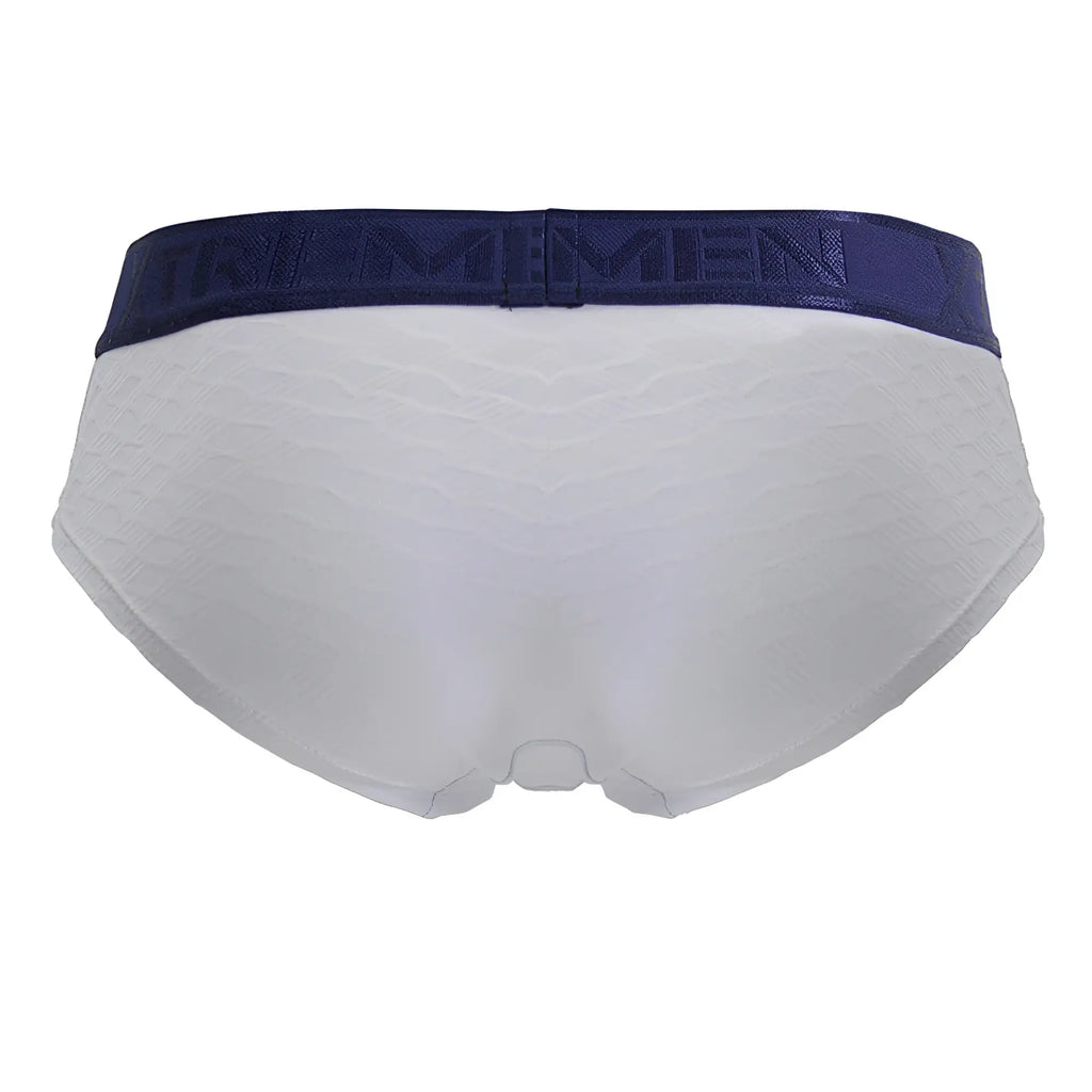 White xtremen 91242 microfiber briefs with textured wave pattern and navy blue memen branded waistband