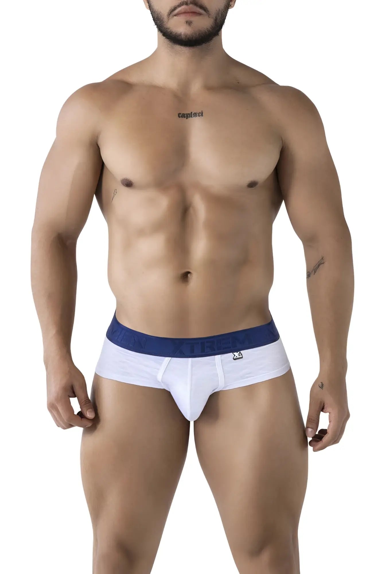 White xtremen 91242 microfiber briefs with navy blue salvatore waistband for comfortable everyday wear