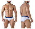 White xtremen 91242 microfiber briefs with navy blue waistband and small logo on the front