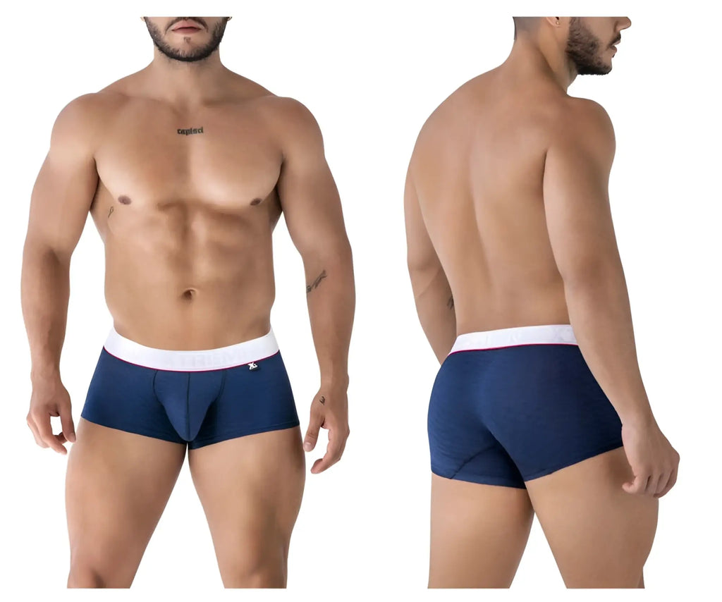 Navy blue xtremen 91243 microfiber trunks with white waistband red trim and small front logo for comfortable wear