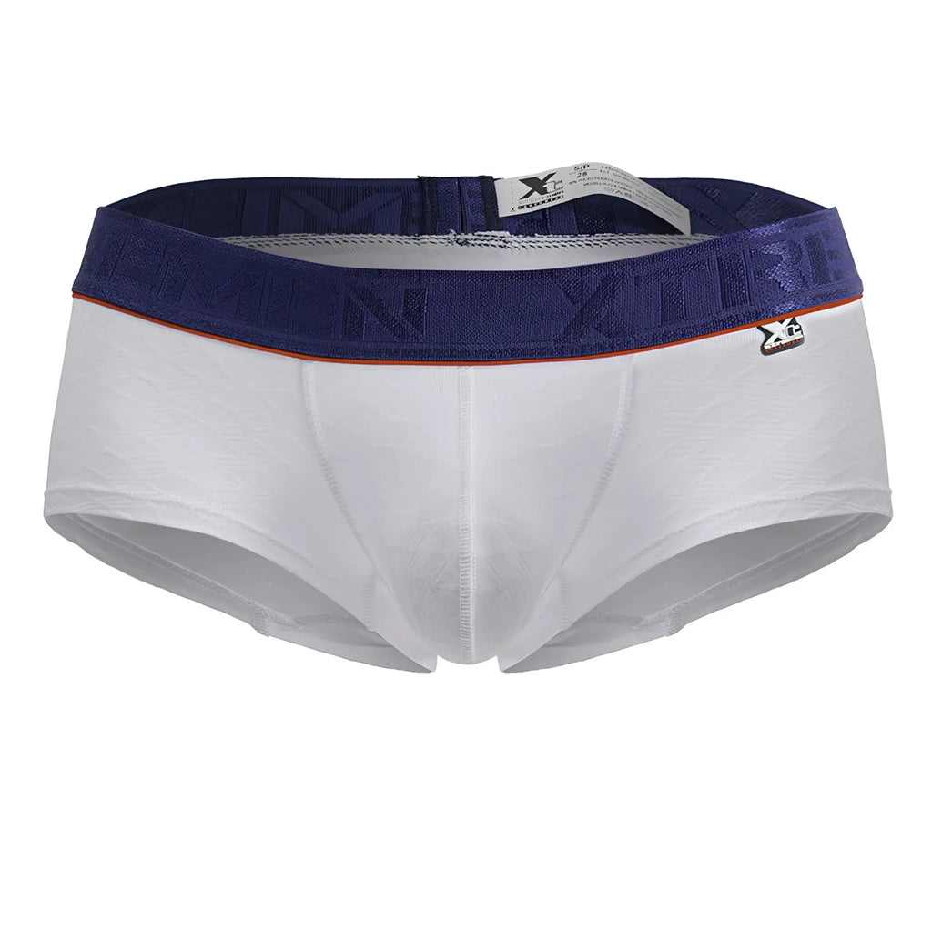 White xtremen 91243 microfiber trunks with navy elastic waistband embossed logo and orange trim