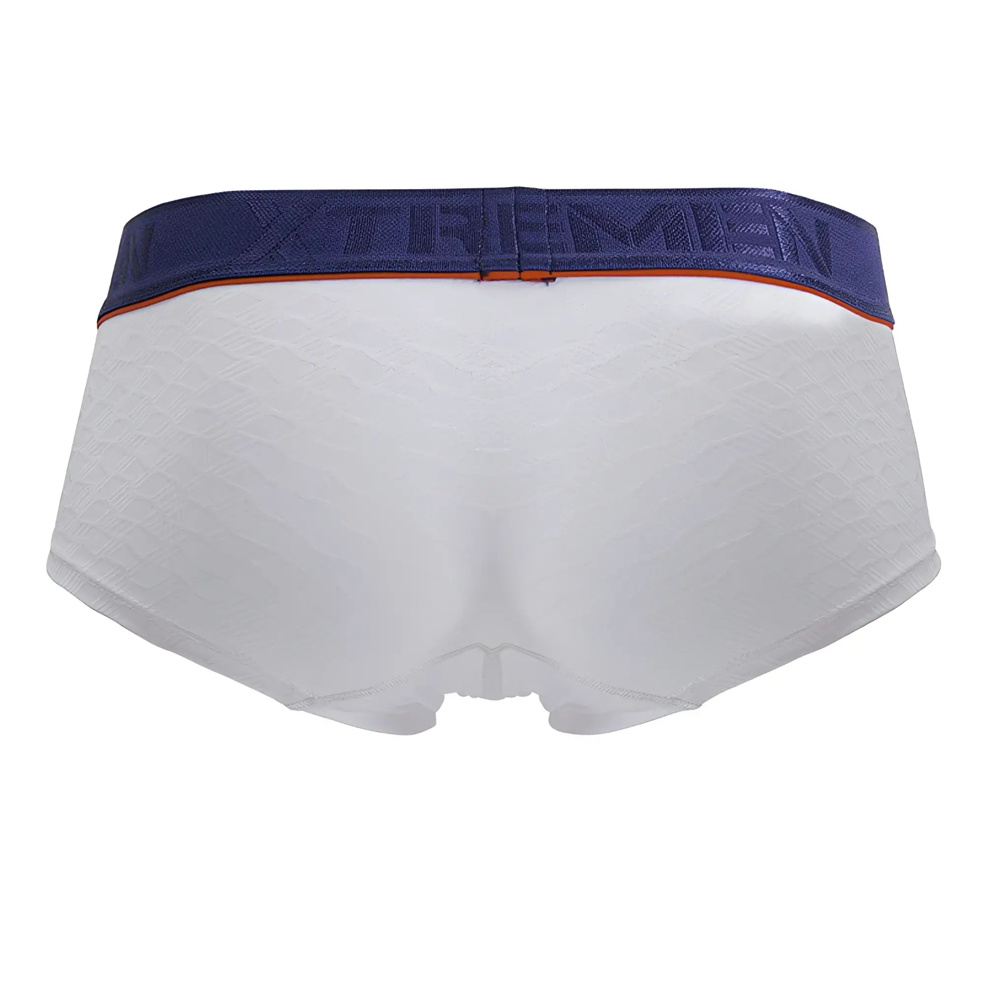 White textured men’s microfiber briefs with navy blue xtrememen waistband and orange trim xtremen 91243 trunks