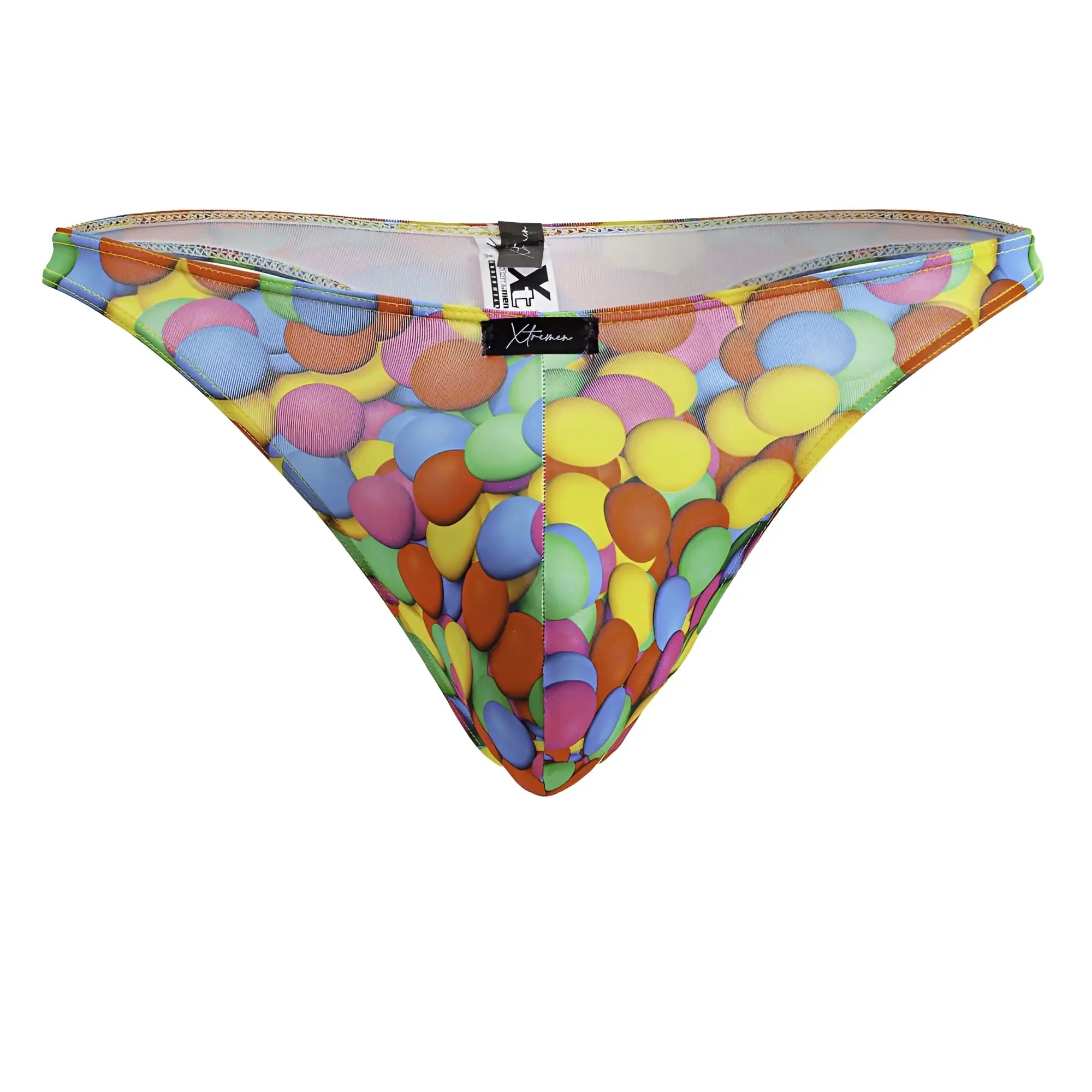Xtremen 91247 printed thongs color bubbles colorful candy-themed mesh thong with multicolored pastel and bright hues