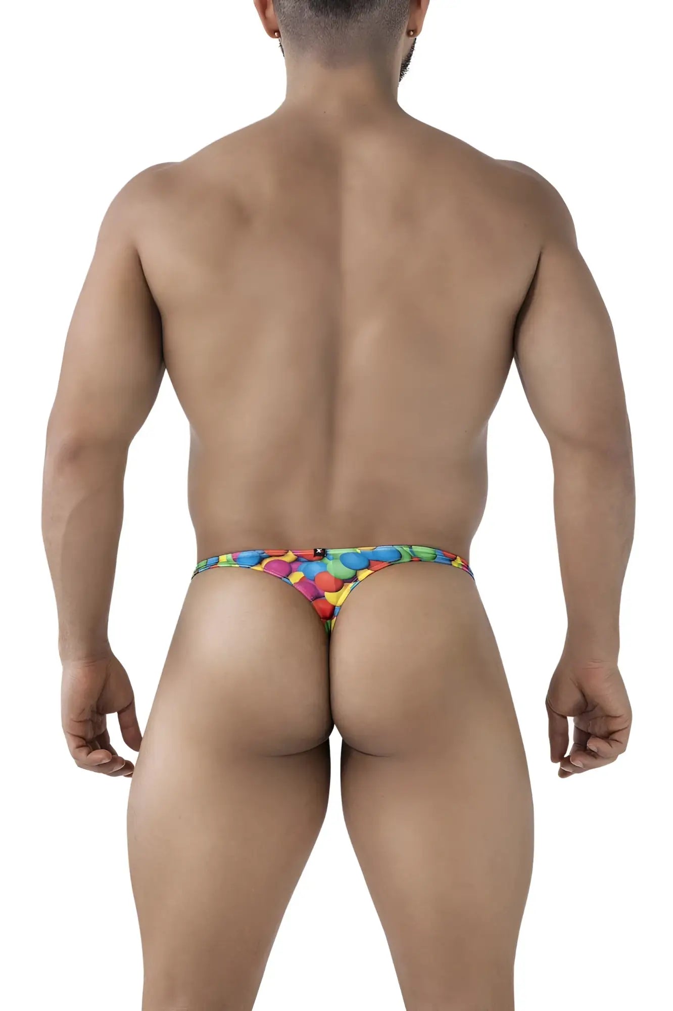 Colorful patterned Xtremen 91247 printed thong with vibrant rainbow multicolored geometric shapes design