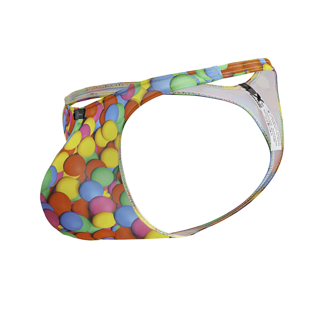 Xtremen 91247 printed thongs color bubbles vibrant rainbow candy-themed men’s brief with multicolored sphere pattern