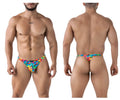 Vibrant rainbow-colored candy-themed printed thong xtremen 91247 color bubbles with playful multicolored pattern