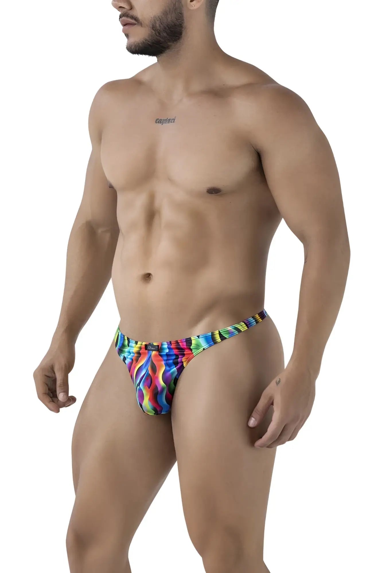 Xtremen 91247 color waves men’s briefs with vibrant rainbow flame print and snug form-fitting design