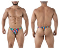 Xtremen 91247 printed thongs color waves vibrant rainbow flame-patterned men’s thong in stretchy fabric back view