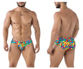 Xtremen 91248 printed briefs featuring vibrant multicolored swim trunks with a playful rainbow circle pattern