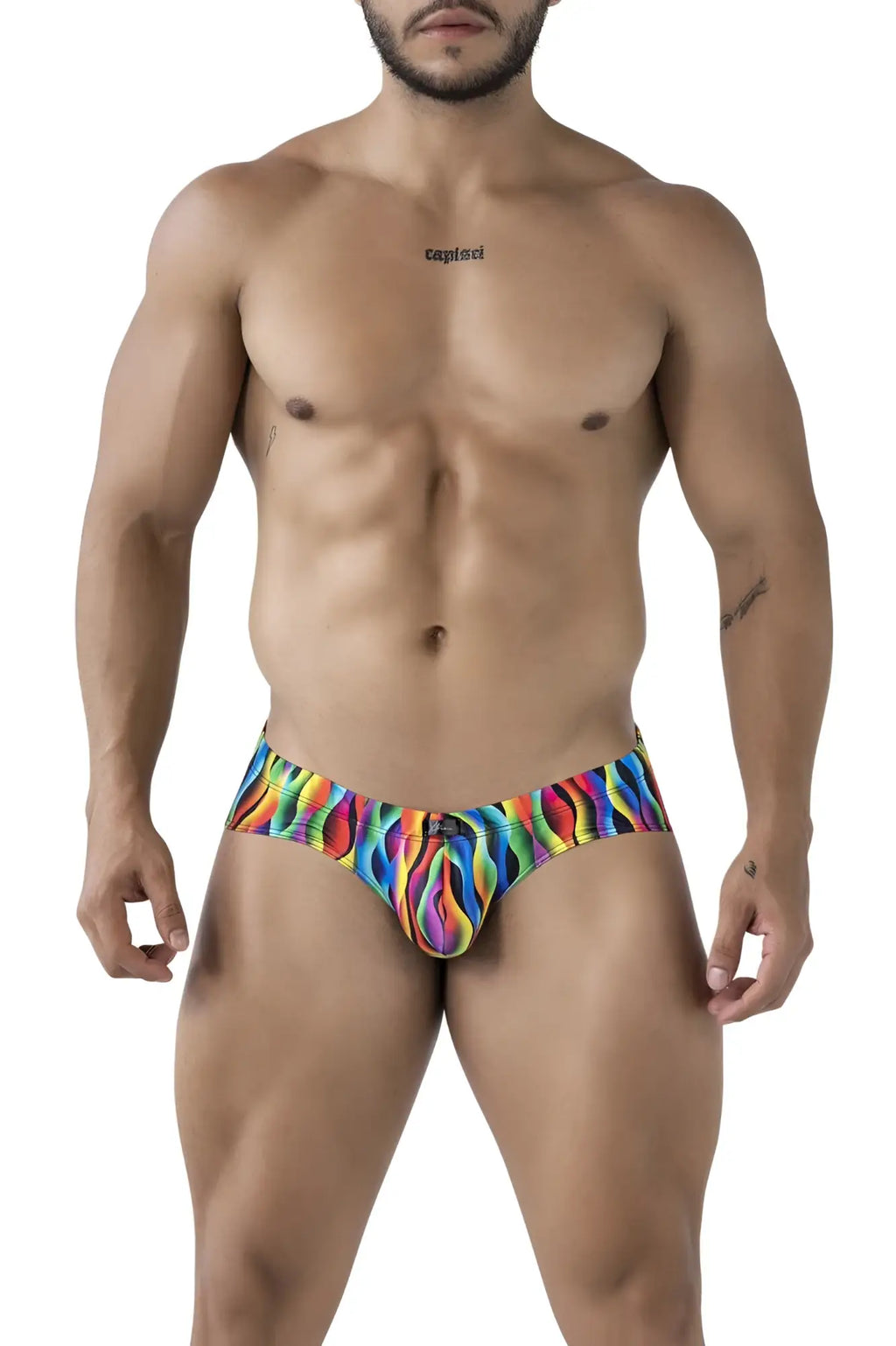 Xtremen 91248 printed briefs color waves men’s vibrant rainbow wave-patterned briefs in stretchy form-fitting fabric